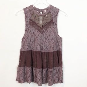 Free People Plum Lace Tiered Crochet Tank Medium